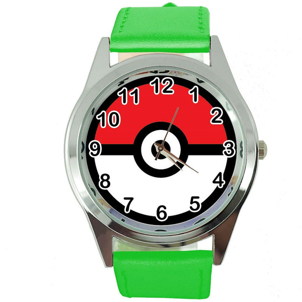 POKEMON GO POKE BALL VIDEO GAME GREEN LEATHER FILM MOVIE STEEL ROUND DVD WATCH
