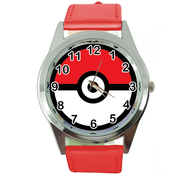POKEMON GO POKE BALL VIDEO GAME RED LEATHER FILM MOVIE STEEL ROUND DVD WATCH