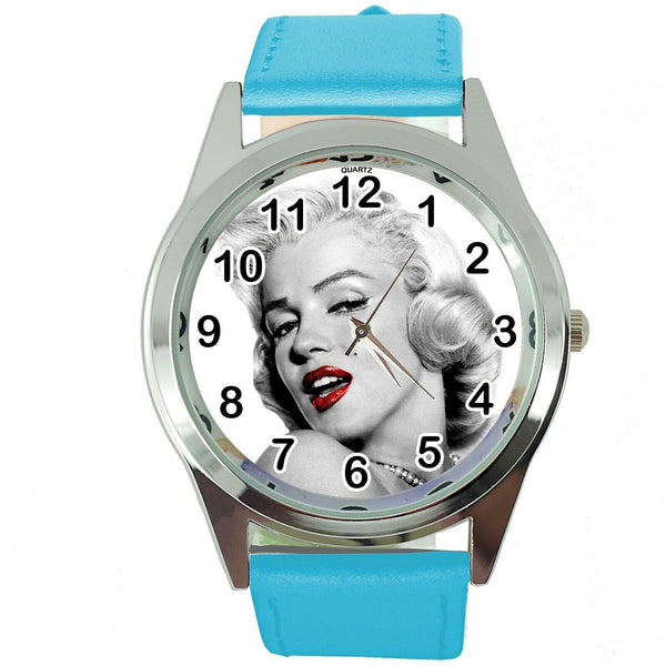 MARILYN MONROE MOVIE FILM STAR PINUP GIRL BLUE LEATHER ROUND TV CD DVD WATCH