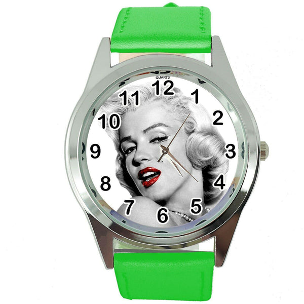 MARILYN MONROE MOVIE FILM STAR PINUP GIRL GREEN LEATHER ROUND TV CD DVD WATCH