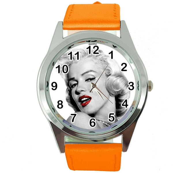 MARILYN MONROE MOVIE FILM STAR PINUP GIRL ORANGE LEATHER ROUND TV CD DVD WATCH
