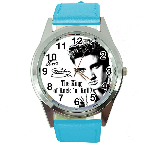 ELVIS PRESLEY Steel BLUE LEATHER MUSIC KING LEGEND ROUND CD DVD TV WATCH E0