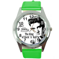 ELVIS PRESLEY Steel GREEN LEATHER MUSIC KING LEGEND ROUND CD DVD TV WATCH E0