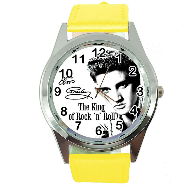 ELVIS PRESLEY Steel YELLOW LEATHER MUSIC KING LEGEND ROUND CD DVD TV WATCH E0