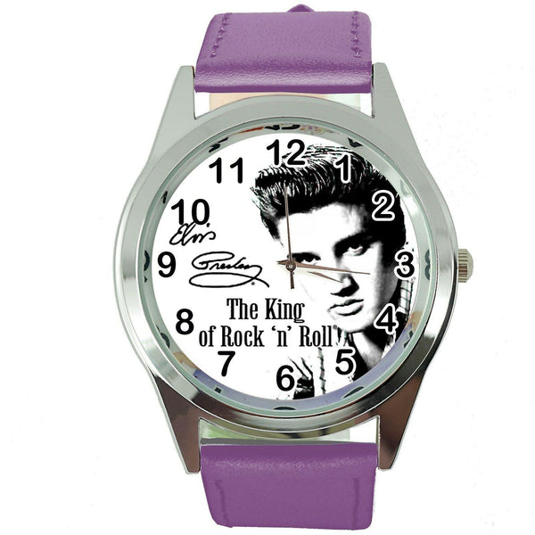 ELVIS PRESLEY Steel PURPLE LEATHER MUSIC KING LEGEND ROUND CD DVD TV WATCH E0