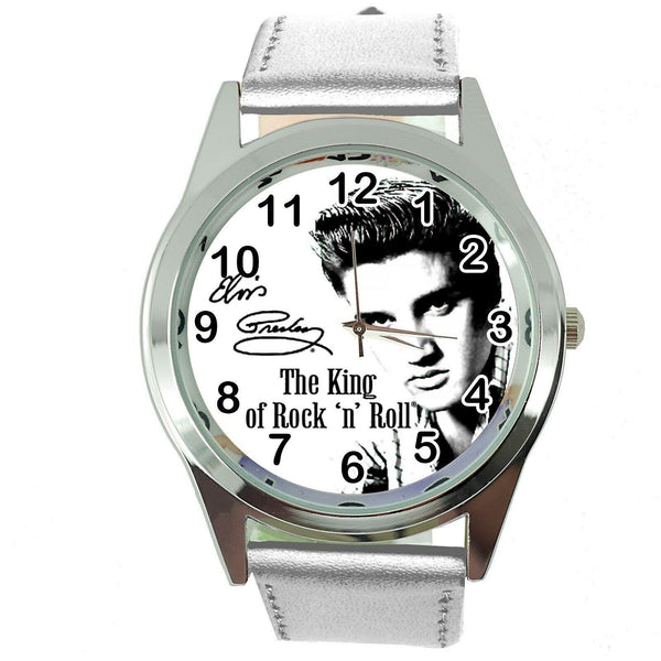 ELVIS PRESLEY Steel SILVER LEATHER MUSIC KING LEGEND ROUND CD DVD TV WATCH E0