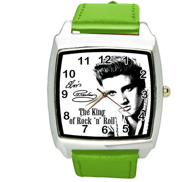 ELVIS PRESLEY Steel GREEN LEATHER MUSIC KING LEGEND SQUARE CD DVD TV WATCH E1