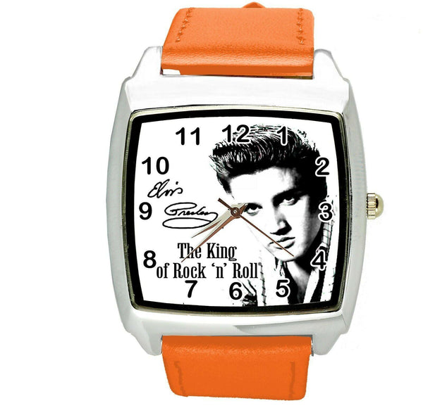 ELVIS PRESLEY Steel ORANGE LEATHER MUSIC KING LEGEND SQUARE CD DVD TV WATCH E1