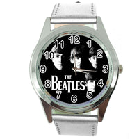 THE BEATLES SILVER LEATHER ROCK MUSIC LEGEND ROUND CD DVD TV STEEL WATCH E0