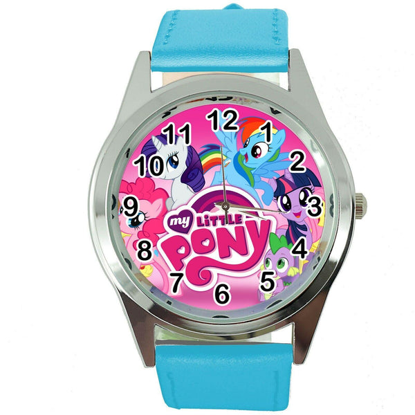 MY LITTLE PONY BLUE LEATHER FILM MOVIE FAIRY TALE GIRL CD DVD TV STEEL WATCH E2