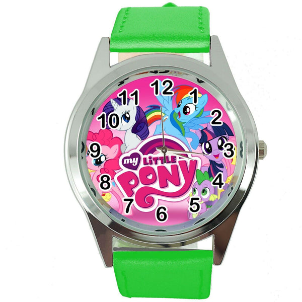 MY LITTLE PONY GREEN LEATHER FILM MOVIE FAIRY TALE GIRL CD DVD TV STEEL WATCH E2