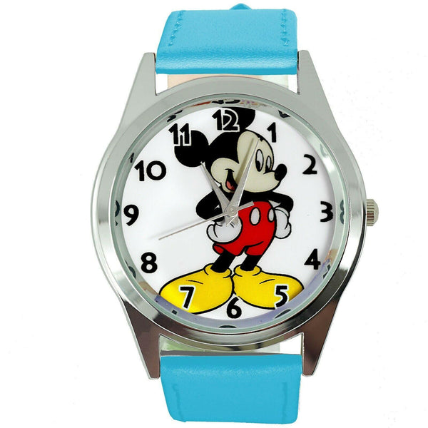 MICKEY MOUSE BLUE LEATHER FILM MOVIE CARTOON CD DVD TV STAINLESS WATCH