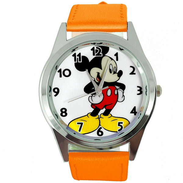 MICKEY MOUSE ORANGE LEATHER FILM MOVIE CARTOON CD DVD TV STAINLESS WATCH