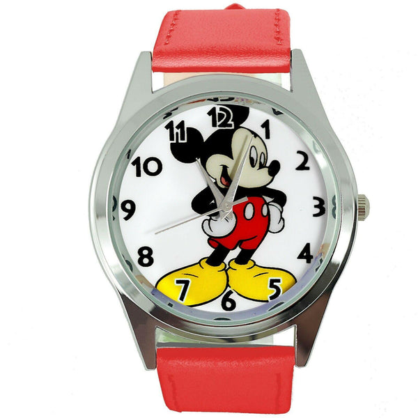 MICKEY MOUSE RED LEATHER FILM MOVIE CARTOON CD DVD TV STAINLESS WATCH