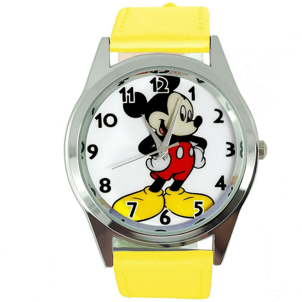 MICKEY MOUSE YELLOW LEATHER FILM MOVIE CARTOON CD DVD TV STAINLESS WATCH