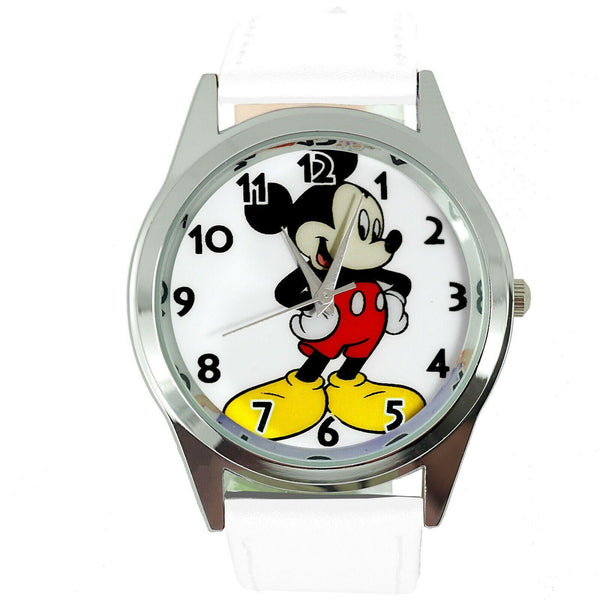 MICKEY MOUSE WHITE LEATHER FILM MOVIE CARTOON CD DVD TV STAINLESS WATCH