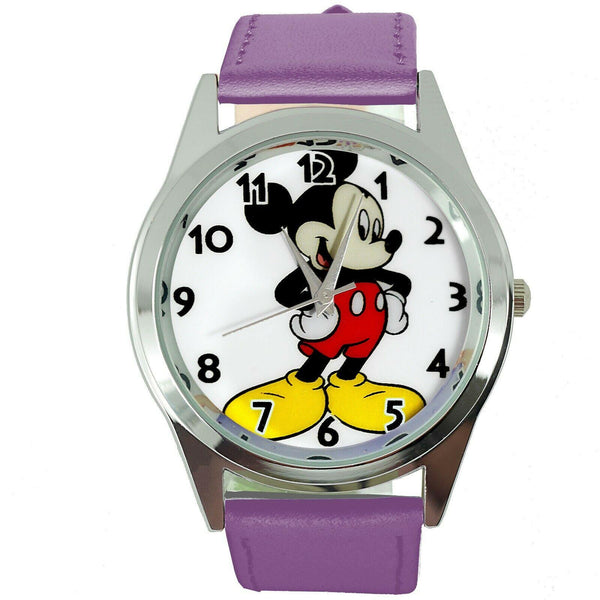 MICKEY MOUSE PURPLE LEATHER FILM MOVIE CARTOON CD DVD TV STAINLESS WATCH