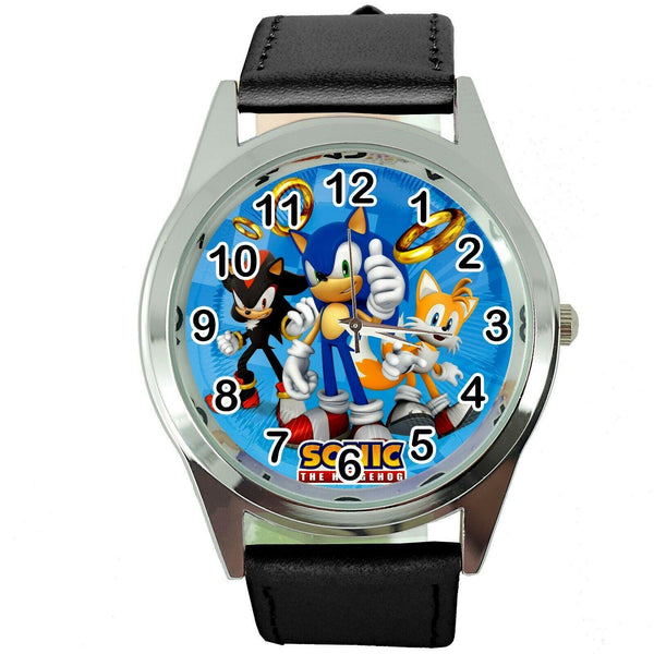 SONIC THE HEDGEHOG CARTOON FILM MOVIE CD DVD VIDEO GAME BLACK LEATHER WATCH E2