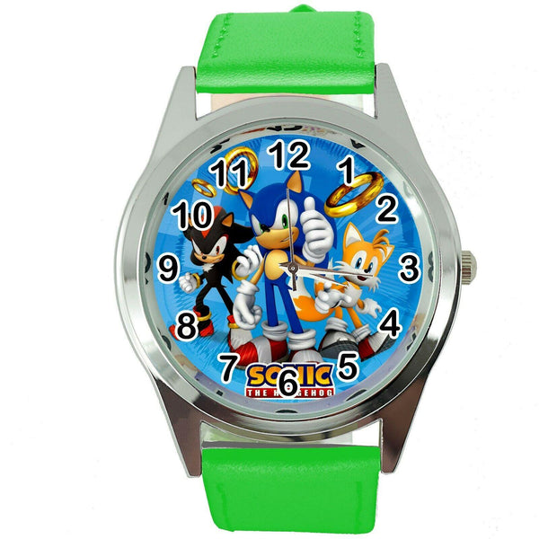 SONIC THE HEDGEHOG CARTOON FILM MOVIE CD DVD VIDEO GAME GREEN LEATHER WATCH E2