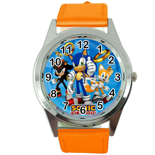 SONIC THE HEDGEHOG CARTOON FILM MOVIE CD DVD VIDEO GAME ORANGE LEATHER WATCH E2