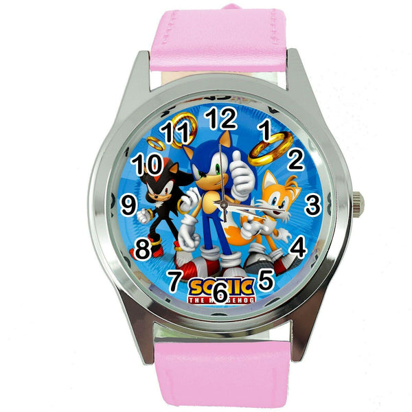 SONIC THE HEDGEHOG CARTOON FILM MOVIE CD DVD VIDEO GAME PINK LEATHER WATCH E2