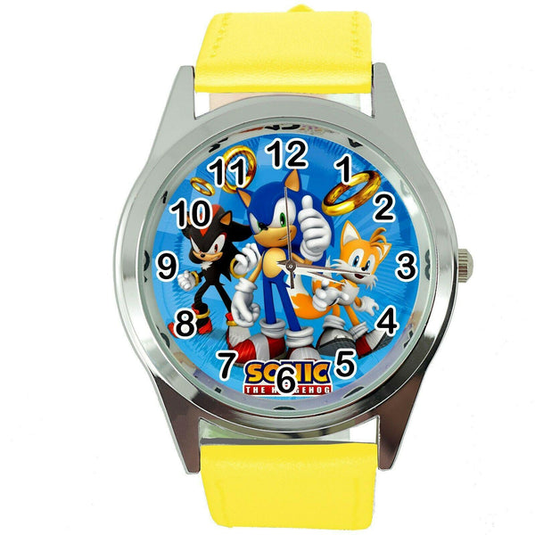 SONIC THE HEDGEHOG CARTOON FILM MOVIE CD DVD VIDEO GAME YELLOW LEATHER WATCH E2