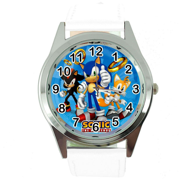 SONIC THE HEDGEHOG CARTOON FILM MOVIE CD DVD VIDEO GAME WHITE LEATHER WATCH E2