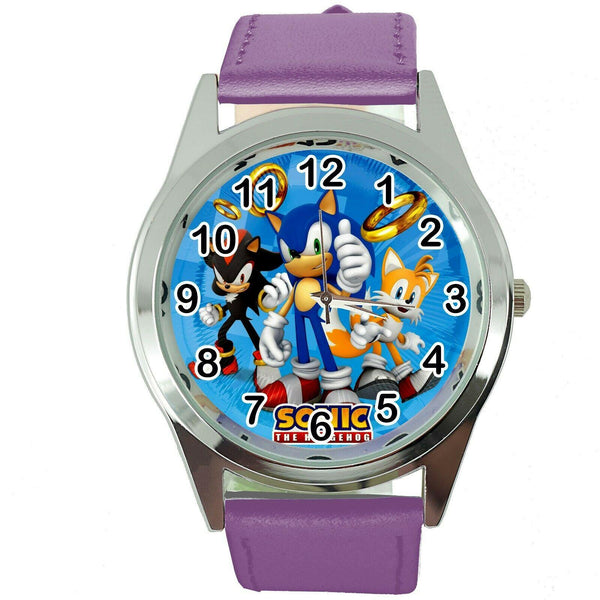 SONIC THE HEDGEHOG CARTOON FILM MOVIE CD DVD VIDEO GAME PURPLE LEATHER WATCH E2