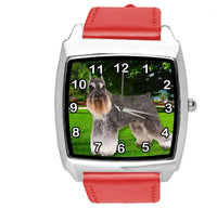 SCHNAUZER PUPPY DOG SZNAUCER RED LEATHER QUARTZ STEEL PET WATCH UHR RELOJ