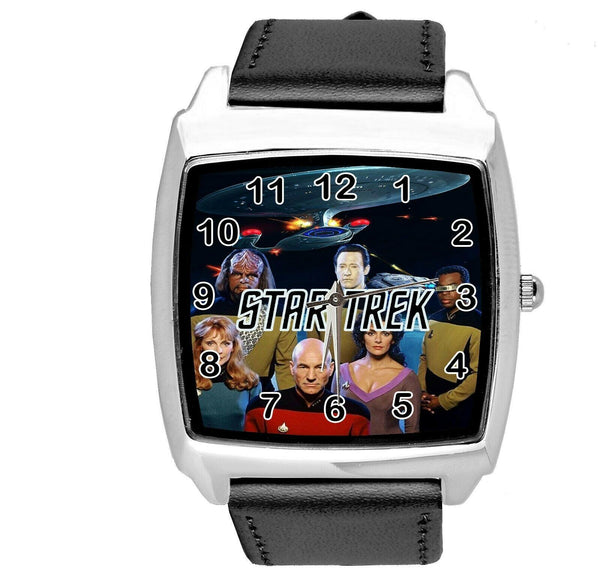STAR TREK SCI FI CD DVD TV SERIES FILM MOVIE BLACK LEATHER SQUARE WATCH E2