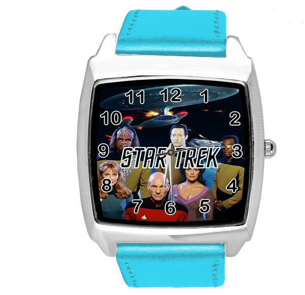 STAR TREK SCI FI CD DVD TV SERIES FILM MOVIE BLUE LEATHER SQUARE WATCH E2