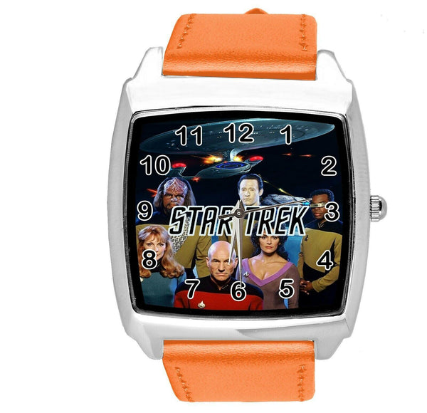 STAR TREK SCI FI CD DVD TV SERIES FILM MOVIE ORANGE LEATHER SQUARE WATCH E2