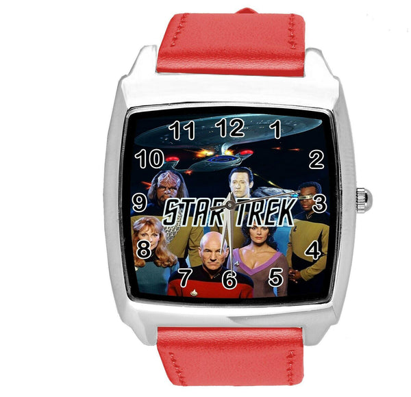 STAR TREK SCI FI CD DVD TV SERIES FILM MOVIE RED LEATHER SQUARE WATCH E2