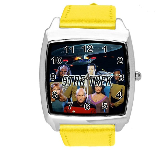 STAR TREK SCI FI CD DVD TV SERIES FILM MOVIE YELLOW LEATHER SQUARE WATCH E2