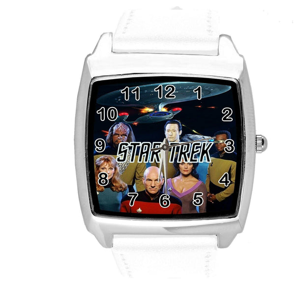 STAR TREK SCI FI CD DVD TV SERIES FILM MOVIE WHITE LEATHER SQUARE WATCH E2