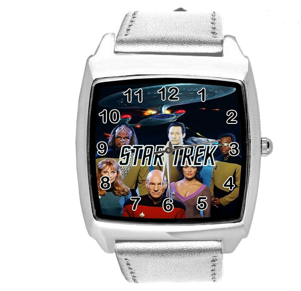 STAR TREK SCI FI CD DVD TV SERIES FILM MOVIE SILVER LEATHER SQUARE WATCH E2