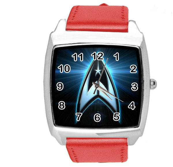 STAR TREK SCI FI CD DVD TV SERIES FILM MOVIE RED LEATHER SQUARE WATCH E1