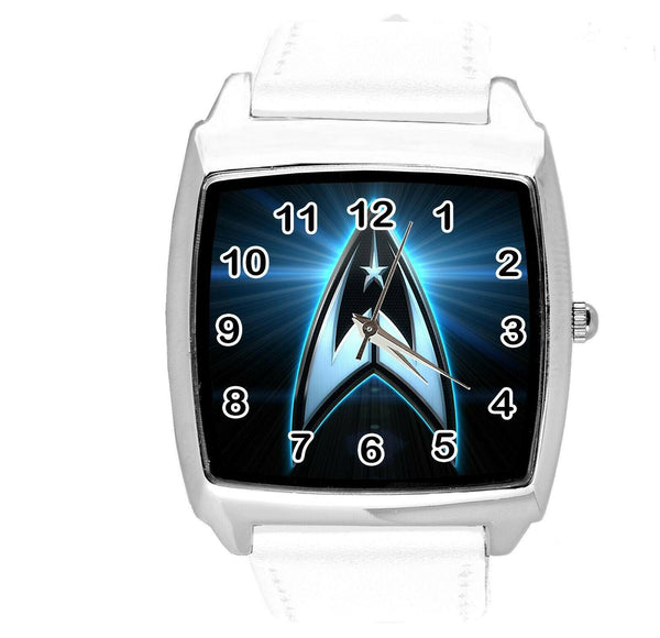 STAR TREK SCI FI CD DVD TV SERIES FILM MOVIE WHITE LEATHER SQUARE WATCH E1