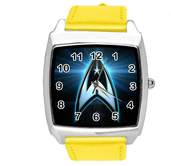 STAR TREK SCI FI CD DVD TV SERIES FILM MOVIE YELLOW LEATHER SQUARE WATCH E1