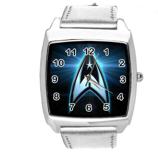 STAR TREK SCI FI CD DVD TV SERIES FILM MOVIE SILVER LEATHER SQUARE WATCH E1