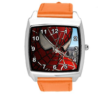 SPIDERMAN SUPERHERO COMICS SCI FI CD DVD TV FILM ORANGE LEATHER SQUARE WATCH E1