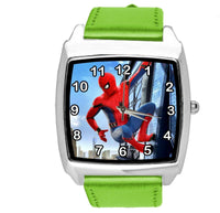 SPIDERMAN SUPERHERO COMICS SCI FI CD DVD TV FILM GREEN LEATHER SQUARE WATCH E2
