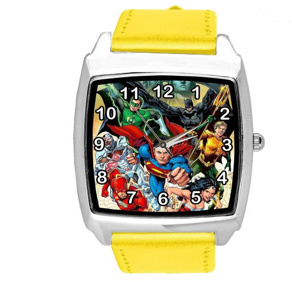 DC JUSTICE LEAGUE COMICS SUPERHEROES YELLOW LEATHER FILM MOVIE CD DVD TV WATCH