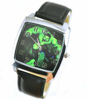 DC SUPERHERO INCREDIBLE HULK BLACK LEATHER FILM MOVIE STEEL COMICS SQUARE WATCH
