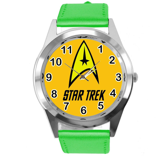 STAR TREK SCI FI CD DVD TV SERIES FILM MOVIE GREEN LEATHER ROUND GALAXY WATCH
