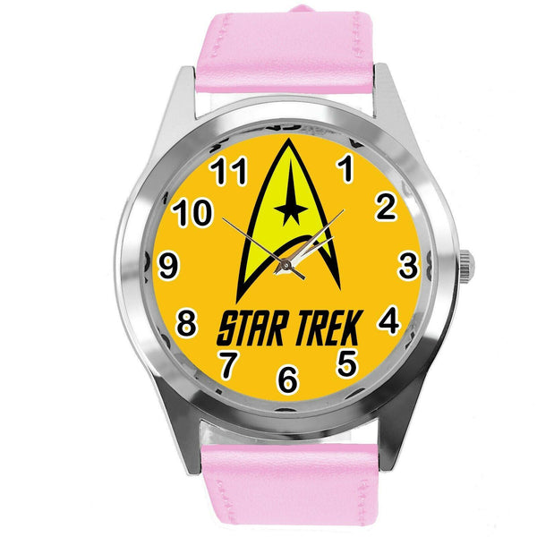 STAR TREK SCI FI CD DVD TV SERIES FILM MOVIE PINK LEATHER ROUND GALAXY WATCH