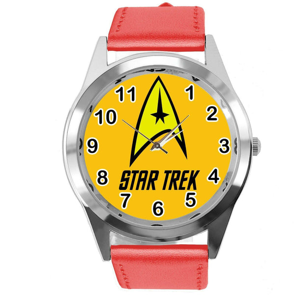 STAR TREK SCI FI CD DVD TV SERIES FILM MOVIE RED LEATHER ROUND GALAXY WATCH