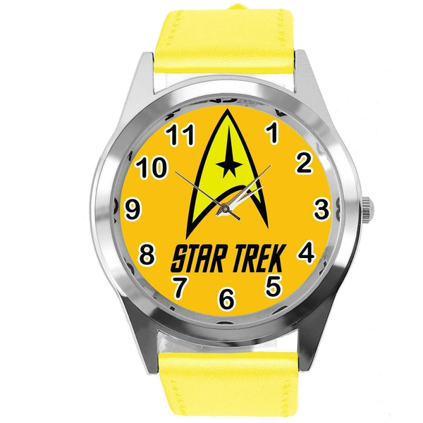 STAR TREK SCI FI CD DVD TV SERIES FILM MOVIE YELLOW LEATHER ROUND GALAXY WATCH