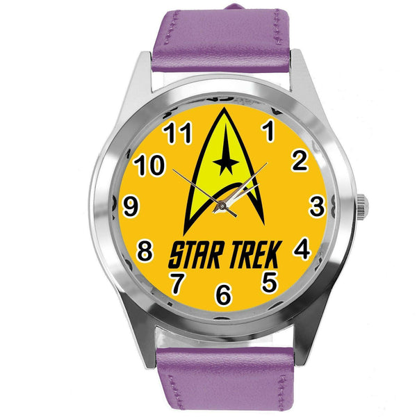 STAR TREK SCI FI CD DVD TV SERIES FILM MOVIE PURPLE LEATHER ROUND GALAXY WATCH
