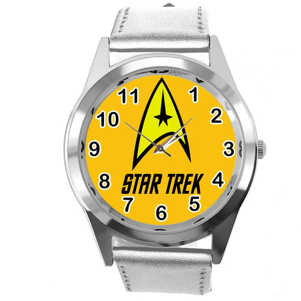 STAR TREK SCI FI CD DVD TV SERIES FILM MOVIE SILVER LEATHER ROUND GALAXY WATCH